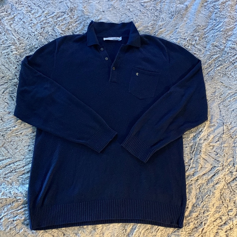 Criquet Collared Sweater Mens XL Button Pullover Lightweight Navy Blue